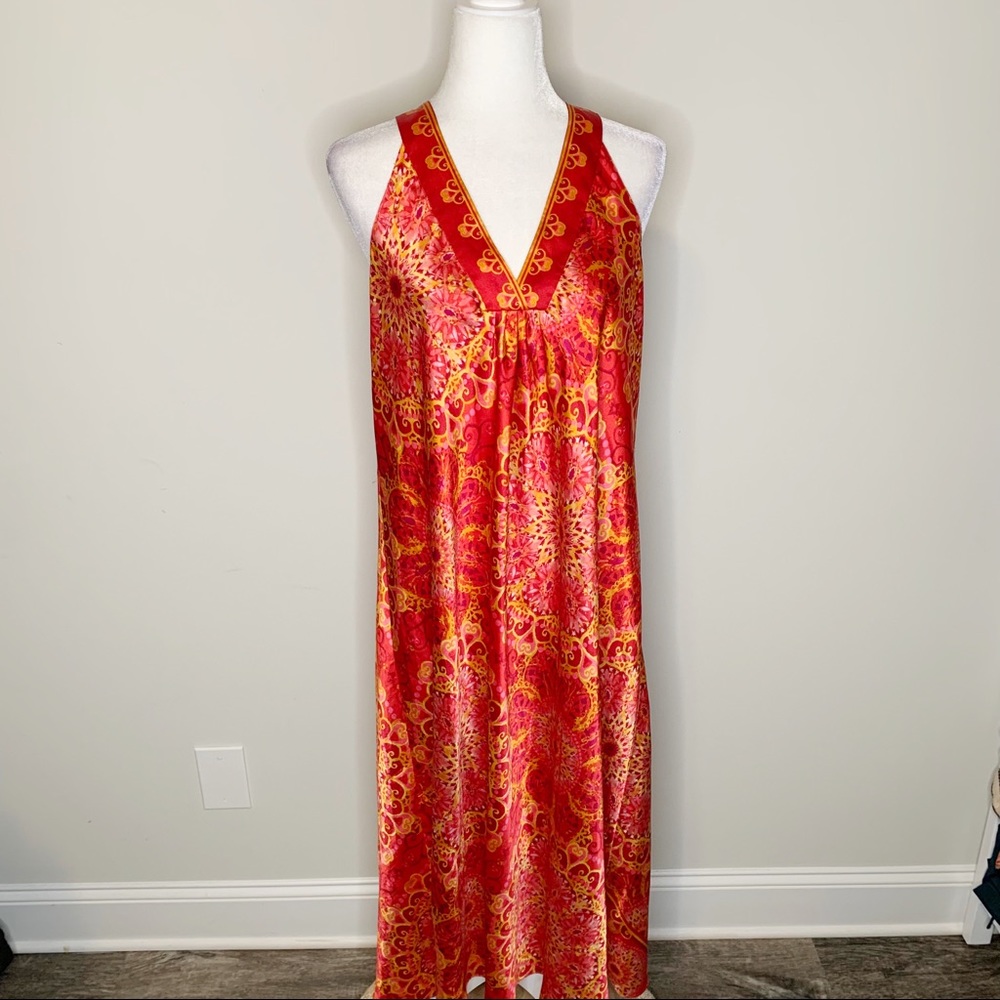 Vintage Oscar de la Renta Red and Yellow Floral Print House Dress Medium